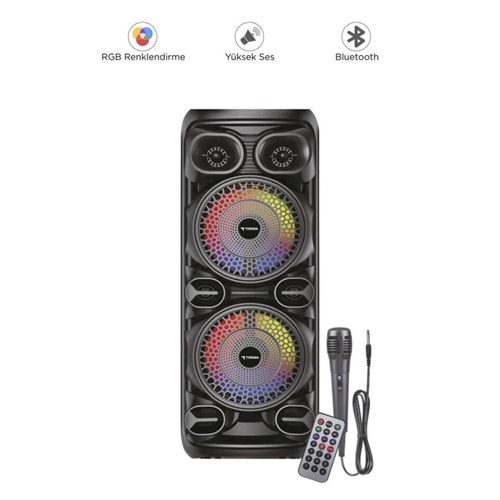 D28 Siyah RGB Işıklı Mikrofonlu Kumandalı USB/TF/BT/FM/AUX Bluetooth Hoparlör