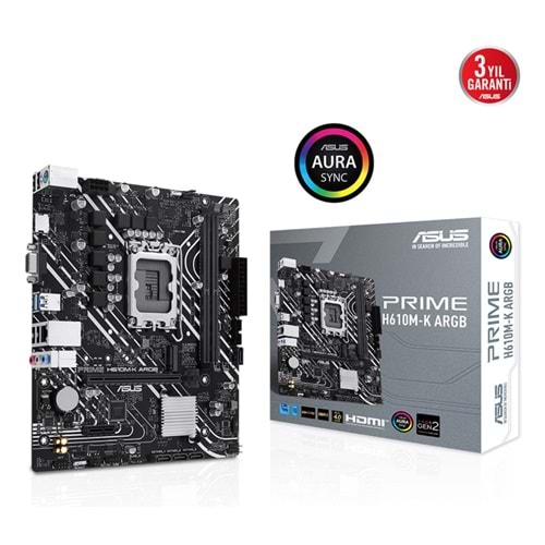 ASUS PRIME H610M-K ARGB LGA1700 DDR5 5600MHz M.2 HDMI mATX Anakart