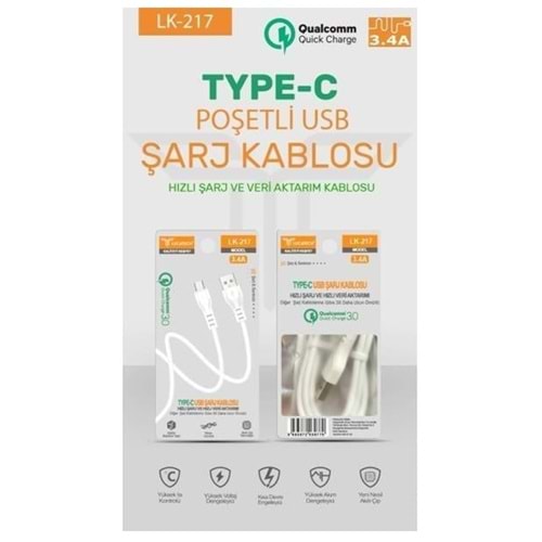 Lucatech Poşetli Type-c 3.4A 1mt. Usb Hızlı Şarj Data Kablosu