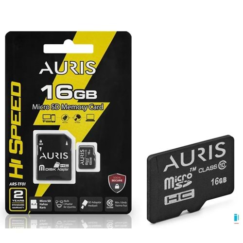 Auris 16GB Premier microSDXC Card with Adapter UHS-I Class10 Hafıza Kartı