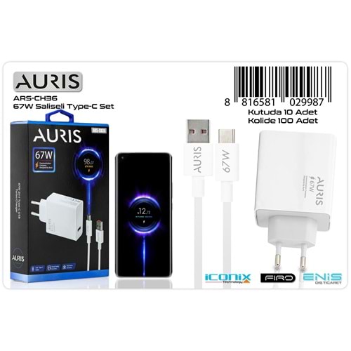Auris CH36 67W Type-c Saliseli Turbo Şarj Aleti