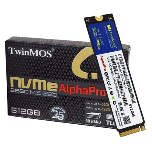 TwinMos 512GB M.2 PCIe Gen3 NVMe SSD (3600-3250Mb-s) TLC 3DNAND Ssd