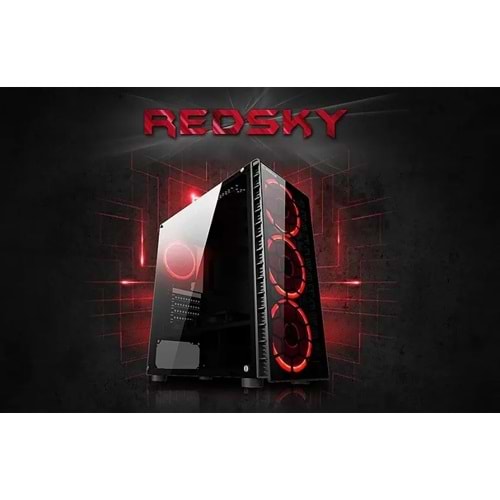 2.el Rampage Redsky 4x12cm Kırmızı LED`li Fan Siyah USB 3.0 Cam Pencereli Midi Tower Gaming Oyuncu Kasası