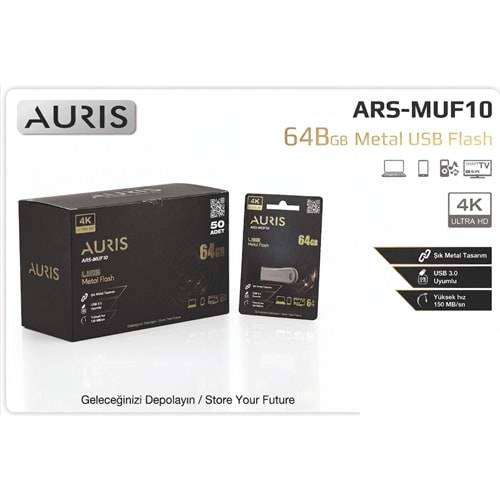 Auris 64GB 4K Ultra HD Metal 150Mb/sn Usb 3.0 Usb Bellek