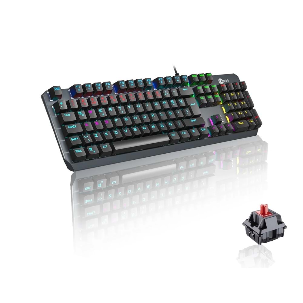 Lenovo Lecoo Usb Kablolu Red Blue Switch Makro Tuş Atamalı RGB LED Aydınlatmalı Gaming Mekanik Türkçe Q Klavye